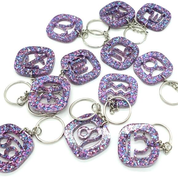 Violet Galactic Glitter ZODIAC Charm Keychain - Picture 9 of 9
